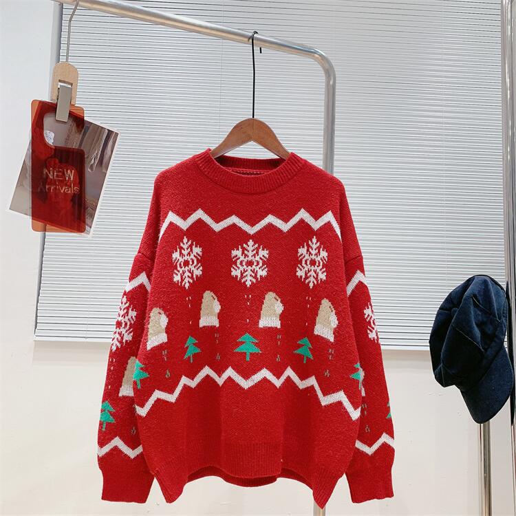 Crew Neck Ugly Knitted Sweater - Red.. / One Size
