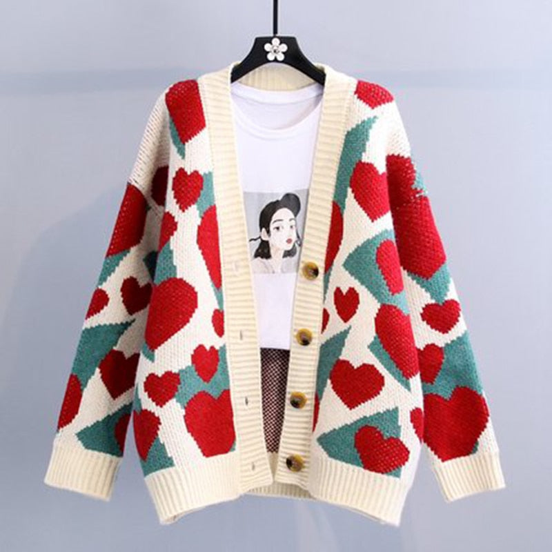 Love Hearth Knitted Cardigan Sweater - White / One Size