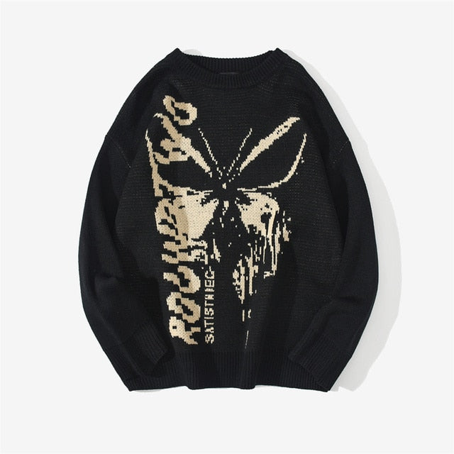 Butterfly Loose Knit Sweater - Black / M