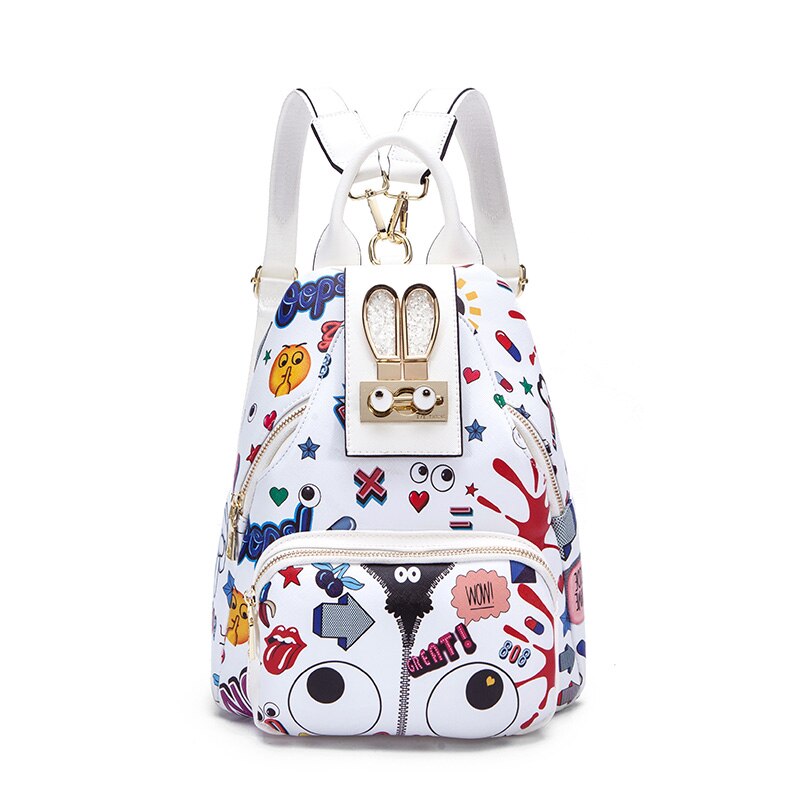 Multiple Graffiti Cute Backpacks - White / One Size -