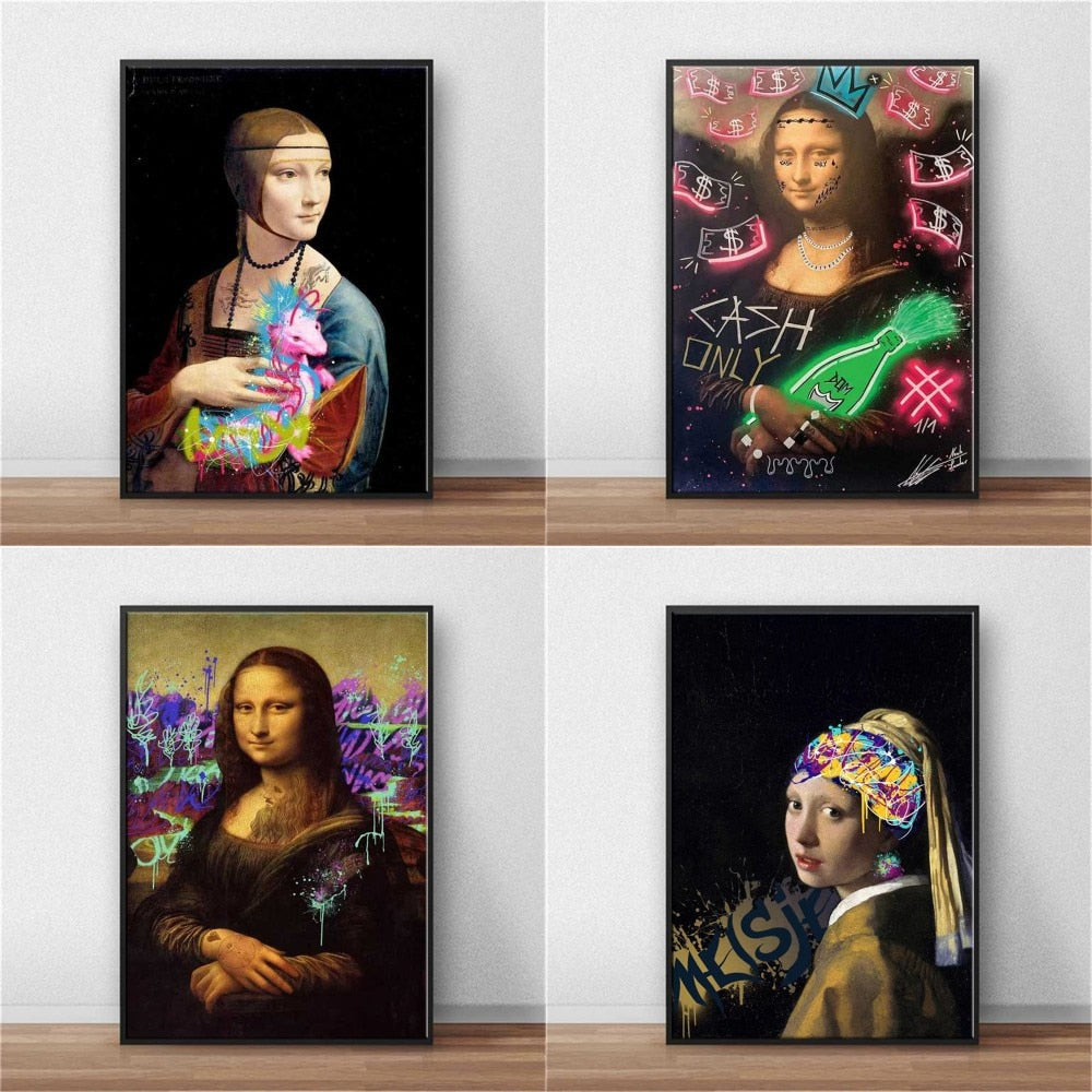 Graffiti Famous Mona Lisa Paintings Wall Pictures
