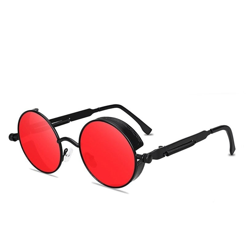 Round Metal Sunglasses - Red-Black / One Size
