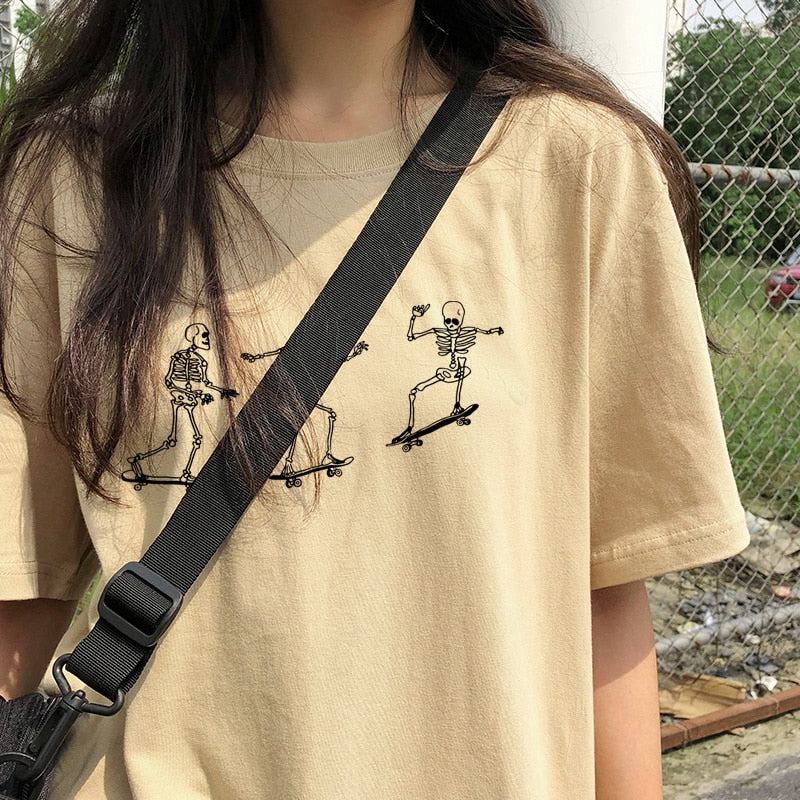 Skeletons Skateboarding Fashion T-Shirt - Khaki / XS