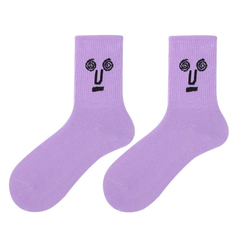 Funky Surprise Face Cotton Socks - Purple / One Size
