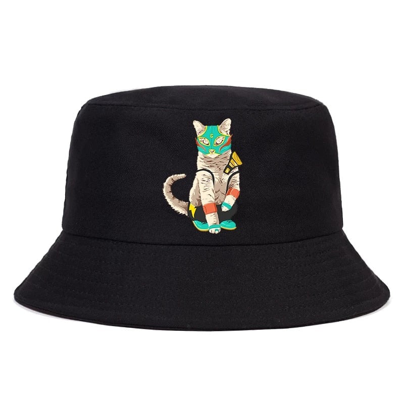Japanese Cartoon Cat Bucket Hat - Food-Cat / One Size
