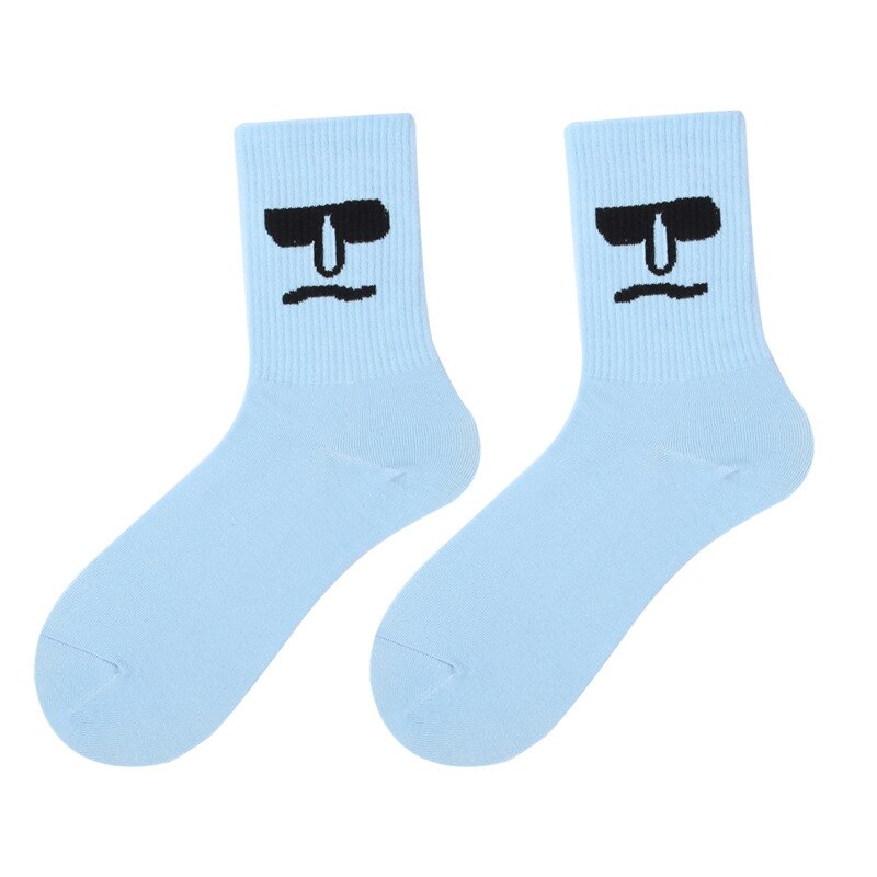 Funky Surprise Face Cotton Socks - Blue / One Size