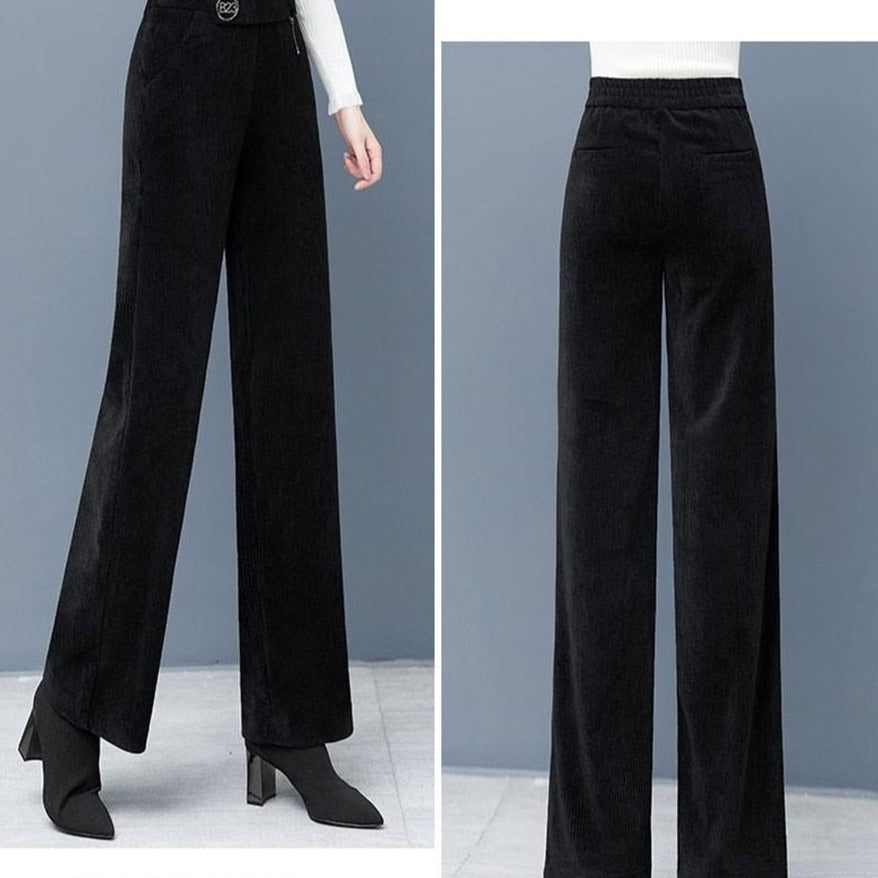 Oversized Corduroy Wide Leg High Waist Pants - Black / M