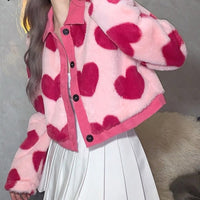 Thumbnail for Pink Cropped Jacket Faux Fur Hearts