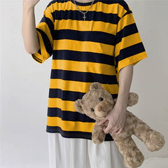 Oversize Striped Colors T-Shirt Long Sleeve - Yellow / M