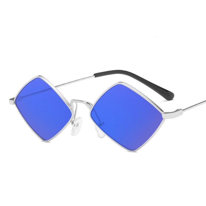Small Rhombus Lens Sunglasses - Silver-Blue / One Size