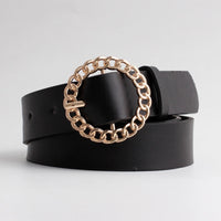 Thumbnail for Gold Buckle PU Leather Belt - black belt / 105x2.8cm