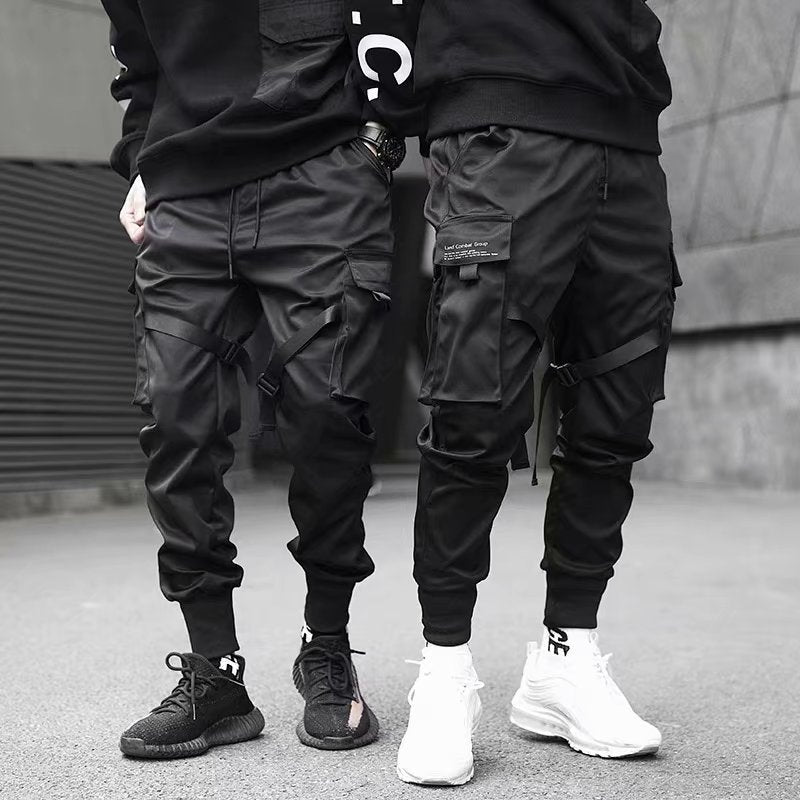 Hip Hop Pocket Loose Cargo Pants - All Black / S