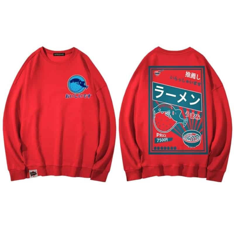 Noodle Dish Japanese Harajuku Sweatshirts - Red / M