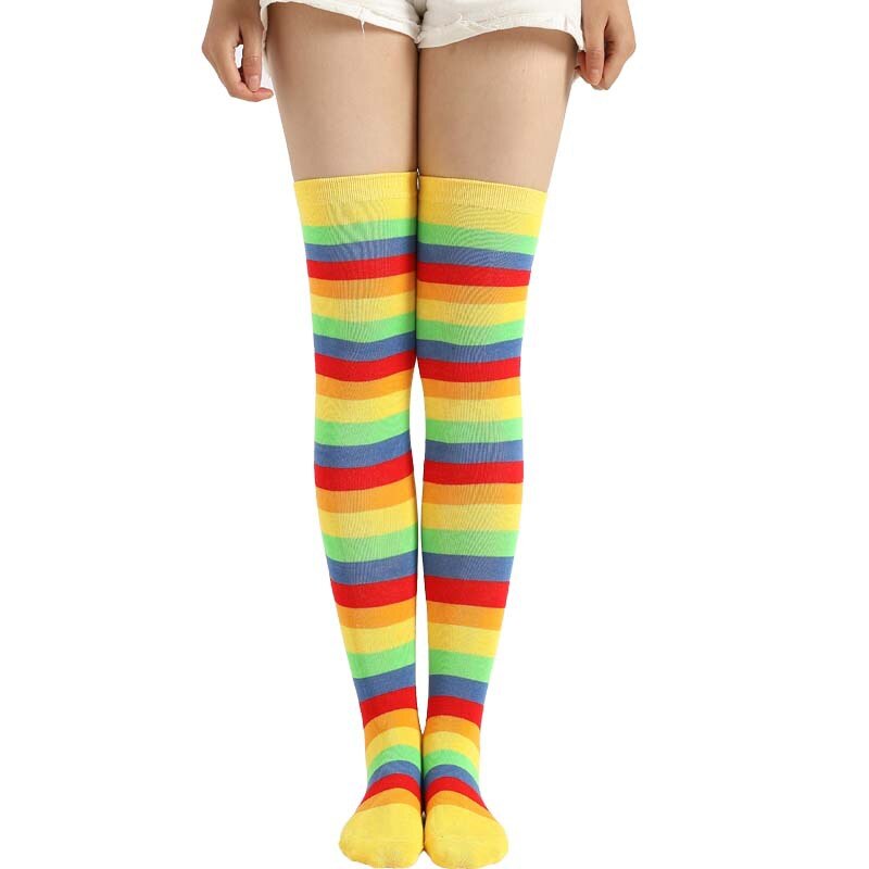Long Highs Rainbow Funny Socks - Yellow / One Size