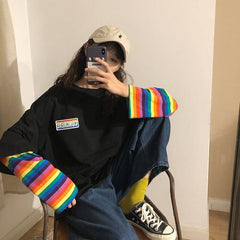Concrete Rainbow Kawaii Oversized Sweatshirt - Black / M -
