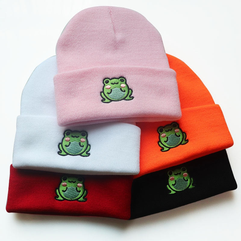Cute Frog Embroidered Warm Beanie