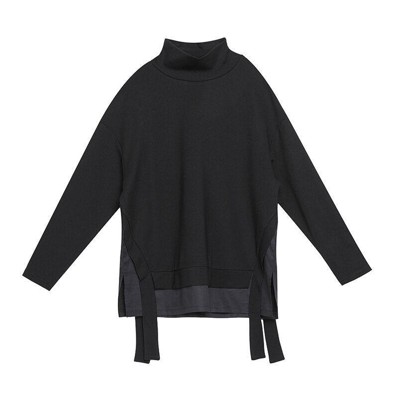 Asymmetrical Turtleneck Oversized Sweatshirt - Black / M -