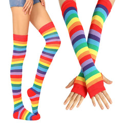 Colorful Rainbow Knee Socks & Arm Warmer Gloves