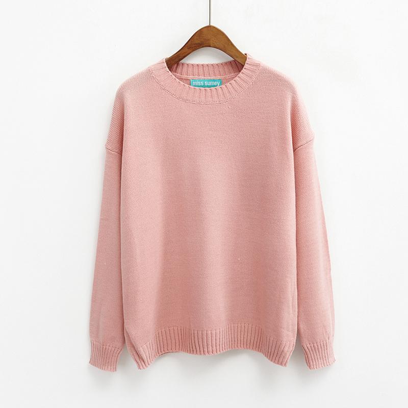 Solid Simple Knitted Sweater - Ligth Pink / One Size