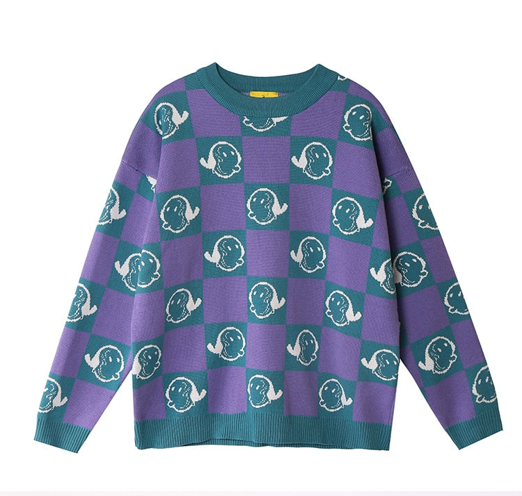 Olivia Cartoon Pattern O Neck Knitted Sweater - One Size /