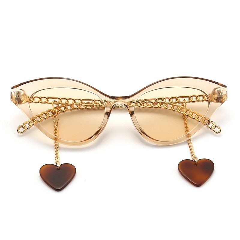 Cat Eye Sunglasses With Chain Legs Detachable Heart -