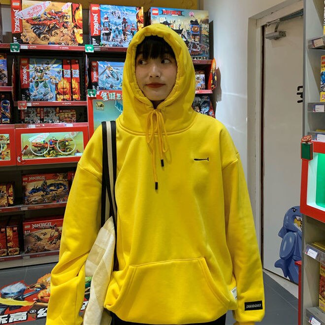 Solid Color Oversized Hoodie - Yellow Thin / XXL