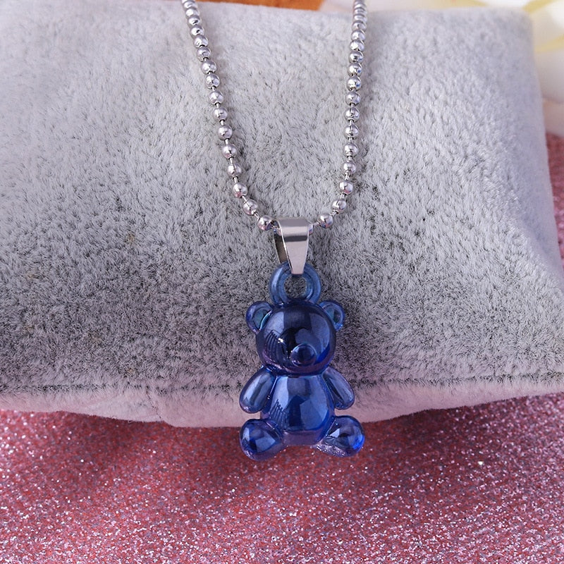 Rainbow Cute Jelly Bear Gummy Necklace - Blue