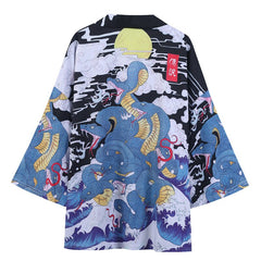 Blue Snakes Japanese Style 3/4 Sleeve Kimono - Black / M -