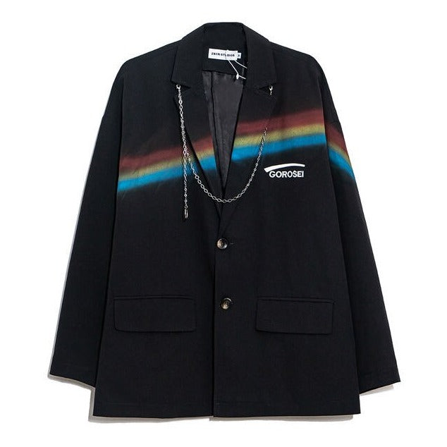 Rainbow Chain Flip Pocket Long Sleeve Blazer - Black / S