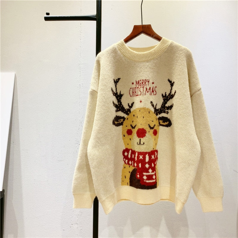 Crew Neck Ugly Knitted Sweater - White. / One Size