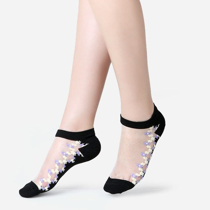 Transparent Ankle Socks - Transparent-White-Black. / One