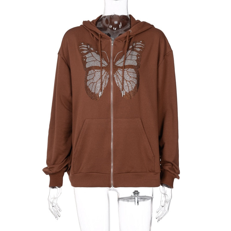 Rhinestone Butterfly Oversize Jacket - Brown / S - Jackets