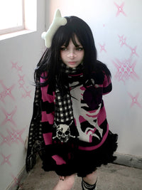 Thumbnail for Gothic Skeleton Striped Knitted Sweater