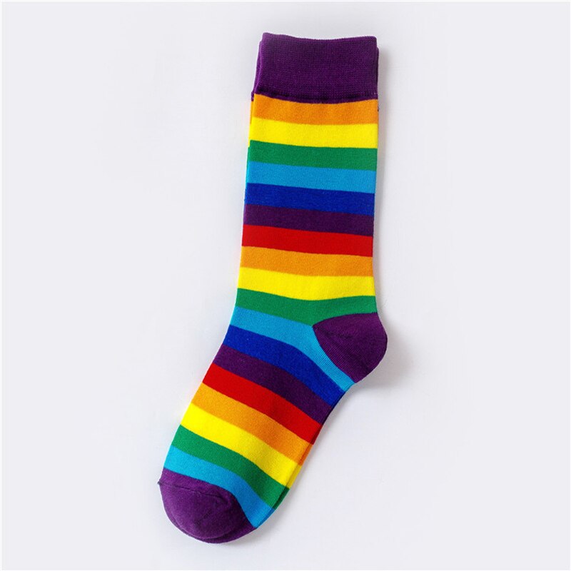 Colorful Stripes Cotton Socks - Rainbow-Purple / One Size