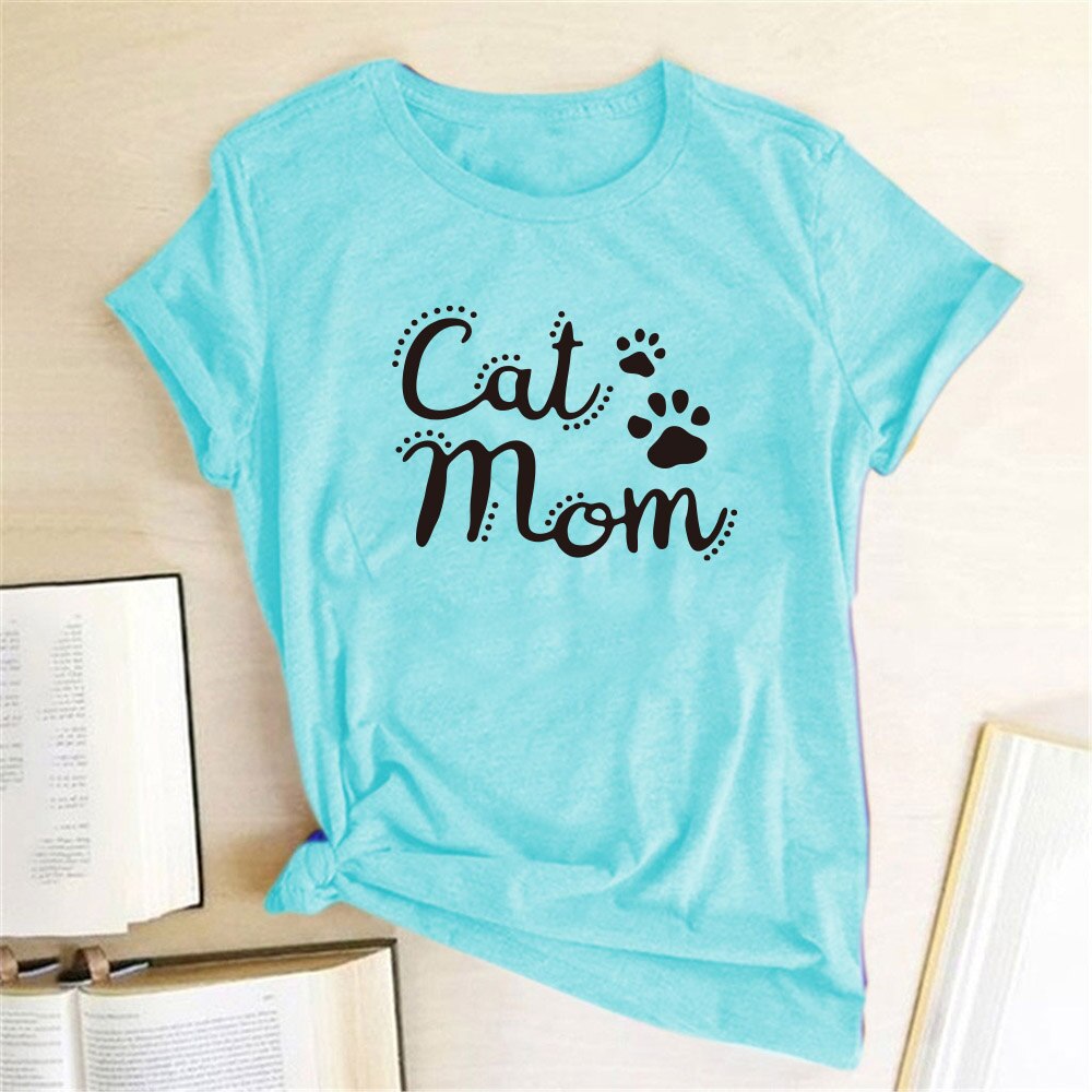 Cat Mom Printed T-Shirt - Turquoise / S - T-shirts