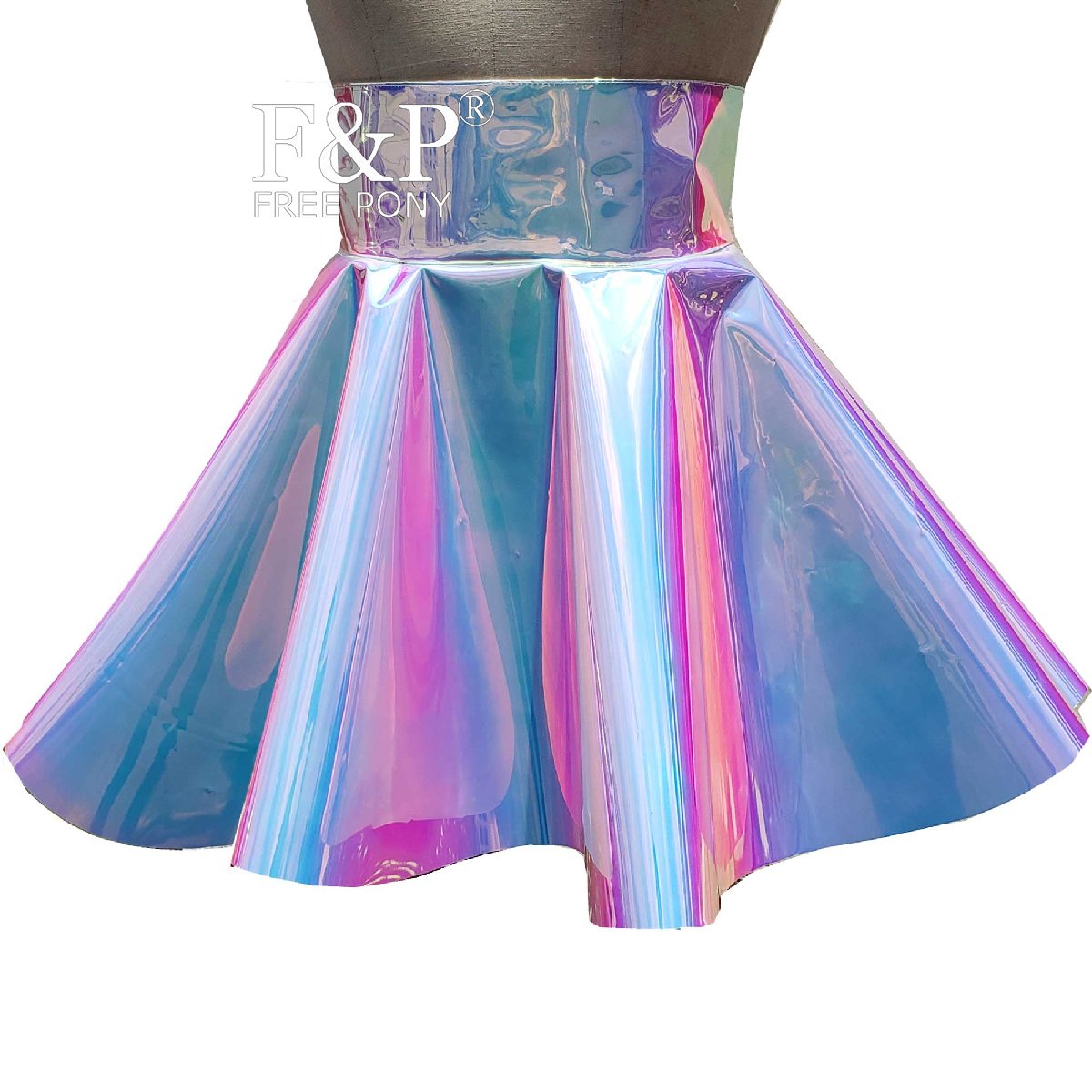 Holographic Rainbow Iridescent PVC High Waist Skirt - Ligth