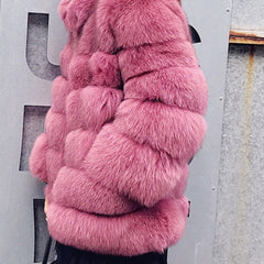 Solid Shaggy Fluffy Faux Fur Warm Jacket