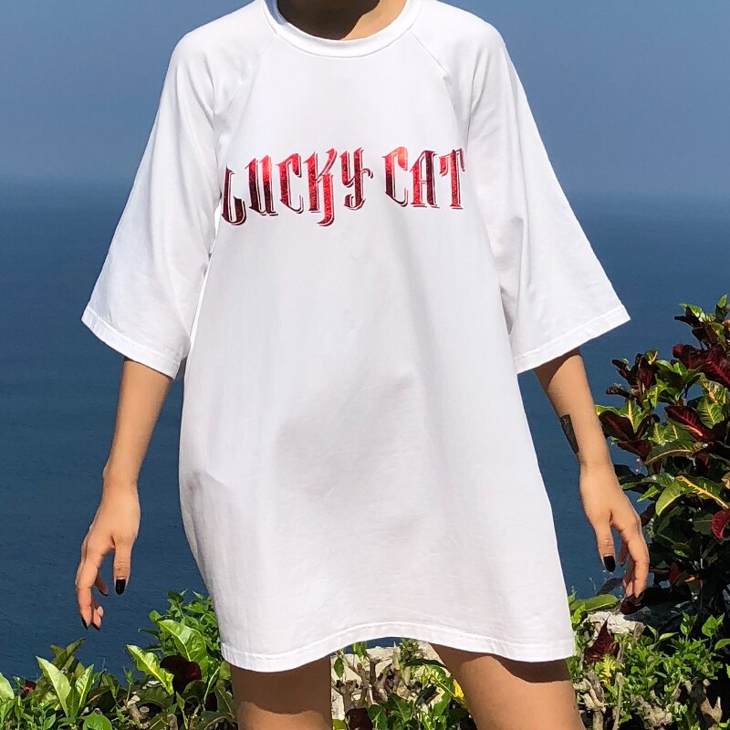 Gothic Lucky Cat Oversize T-shirt - T-Shirt