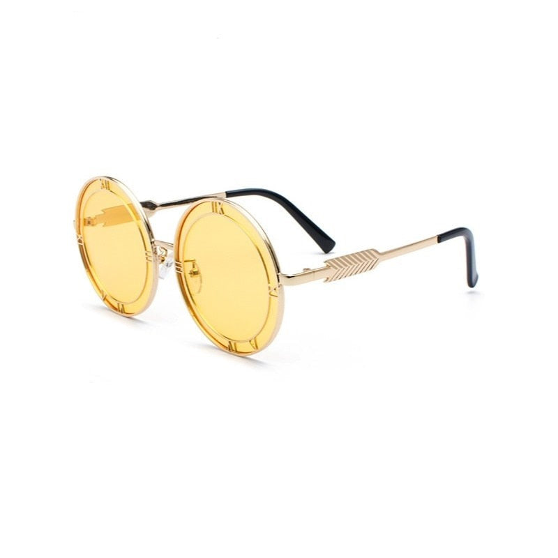 Unisex Rounded Design Sunglasses - Gold - Yellow / One Size