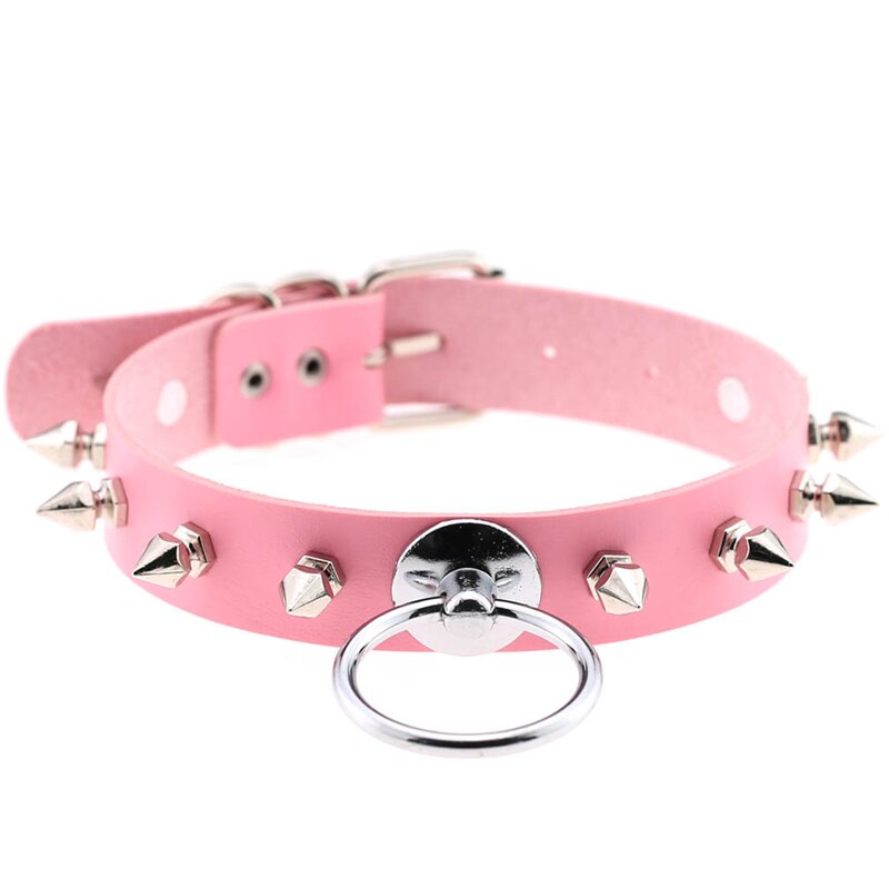 Spike Choker Metal O-round Collar - Pink / One Size