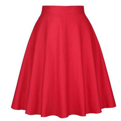 High Waist Pleated Color Skirt - Red / S