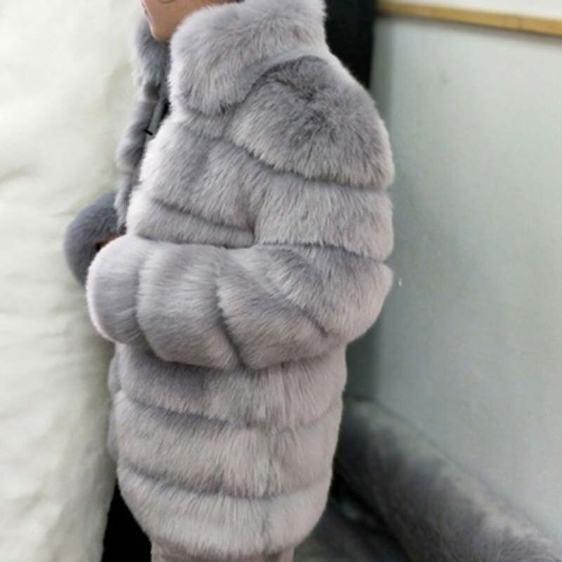 Solid Shaggy Fluffy Faux Fur Warm Jacket - Gray / S