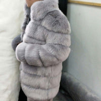 Thumbnail for Solid Shaggy Fluffy Faux Fur Warm Jacket - Gray / S