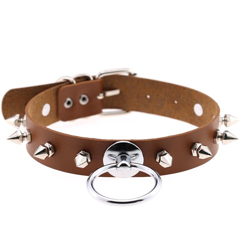 Spike Choker Metal O-round Collar - Ligth Brown / One Size