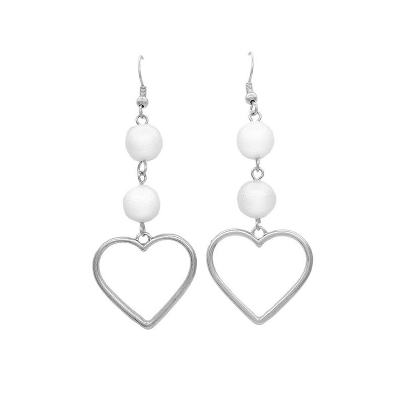 Metal Heart Pearl Dangle Earrings - White gold 1