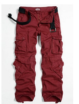 Multi Pockets Loose Baggy Hip Hop Cargo Pants - red / 26