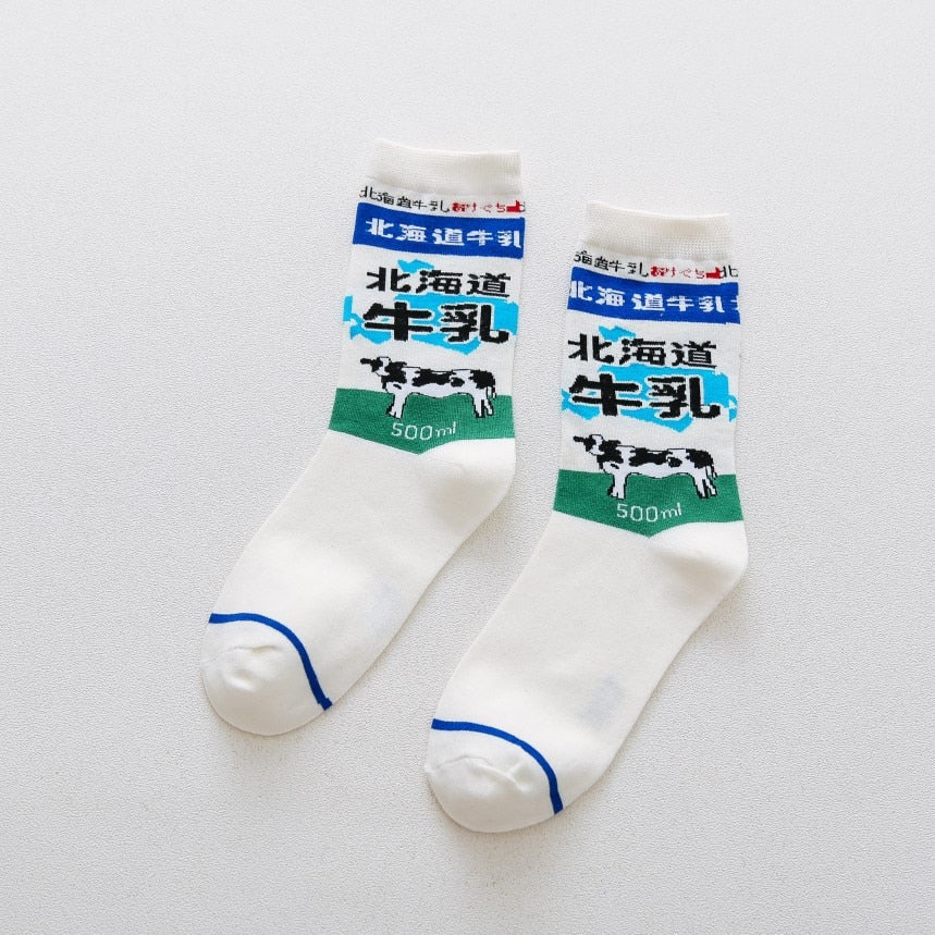 Cartoon Socks - White-Blue-Green / One Size