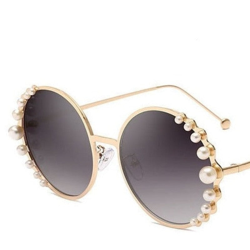 Round synthetic lateral Pearls Sunglasses - Gold / Black /