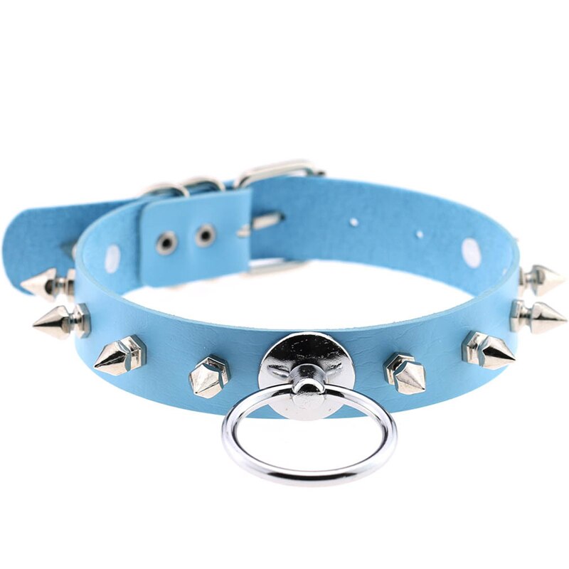 Spike Choker Metal O-round Collar - Turquoise / One Size