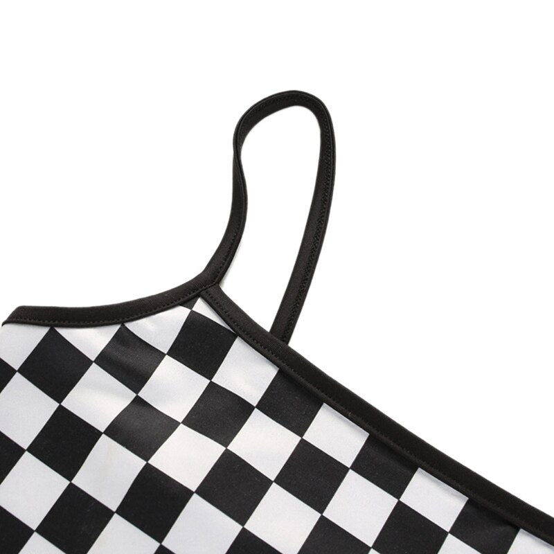 Fashion Stretch Chess Pattern Crop Top